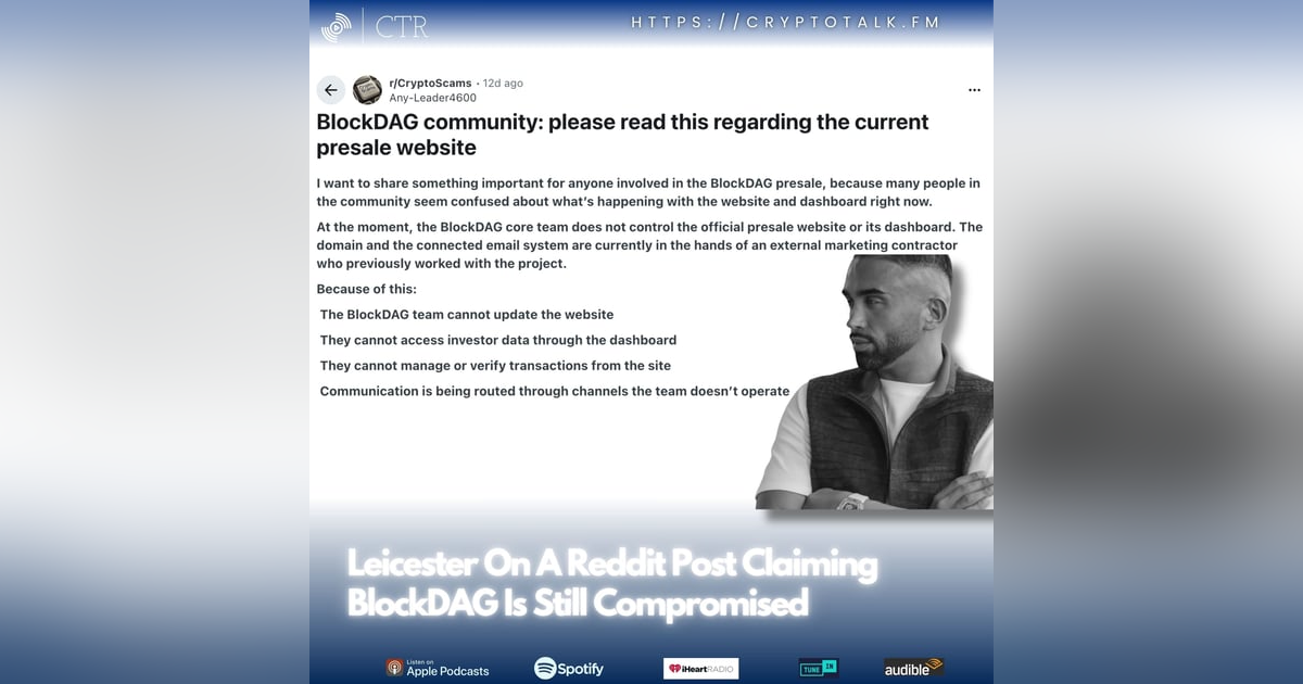 Leicester On A Reddit Post Claiming #BlockDAG Is Compromised (OOC) Leicester On A Reddit Post Claiming #BlockDAG Is Compromised (OOC)